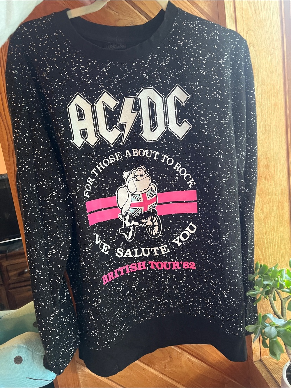 AC/DC Black Speckle Crewneck with Pink Graphic